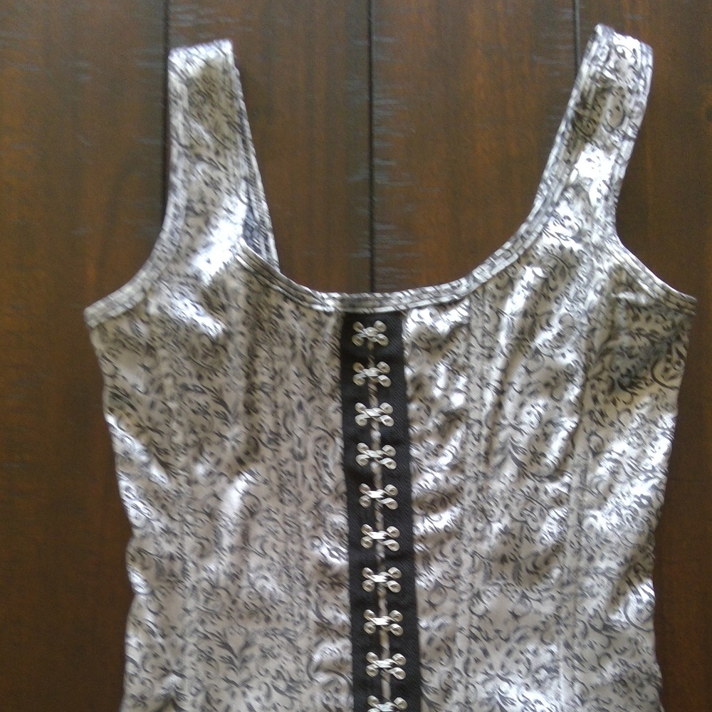 Corset Tank Silver Black XS zip Hot Topic